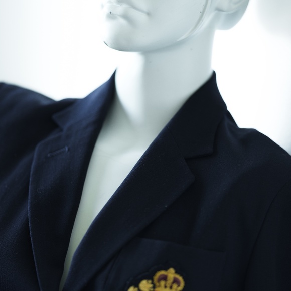 RALPH LAUREN Vintage Wool Blazer, Navy blue Gold Crown Crest, Size 4 P / 2 R - Picture 8 of 11